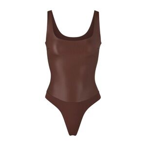 SKIMS faux leather scoop neck body suit- cocoa